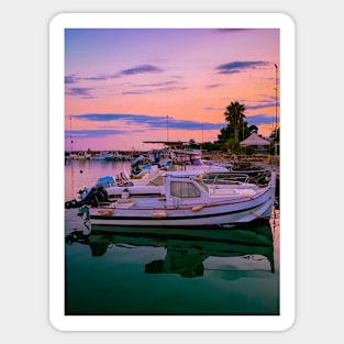 Summer Sunset Pink Sky Boats Seaport Sticker